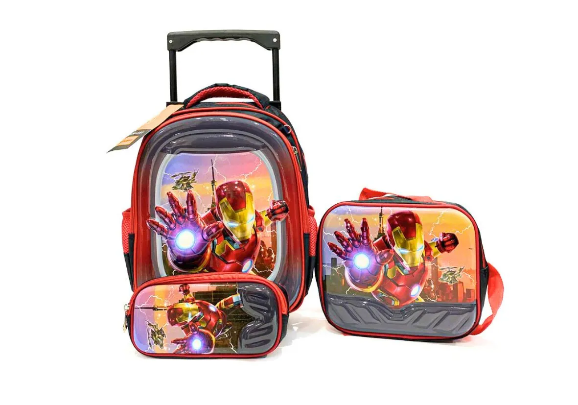 شنطة ترولي مدرسية أيرون مان 3 قطع