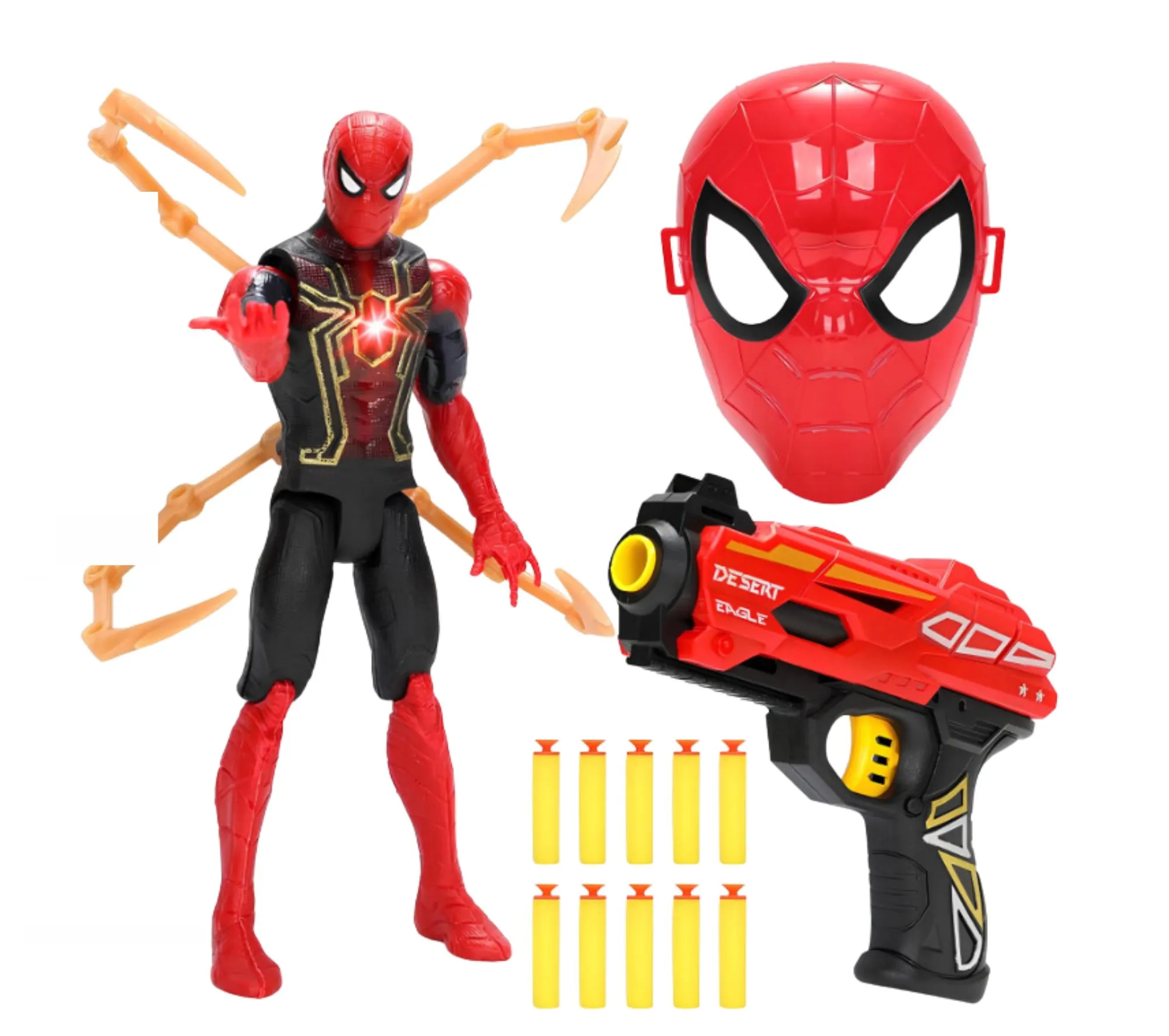 Spider mask and gun toy