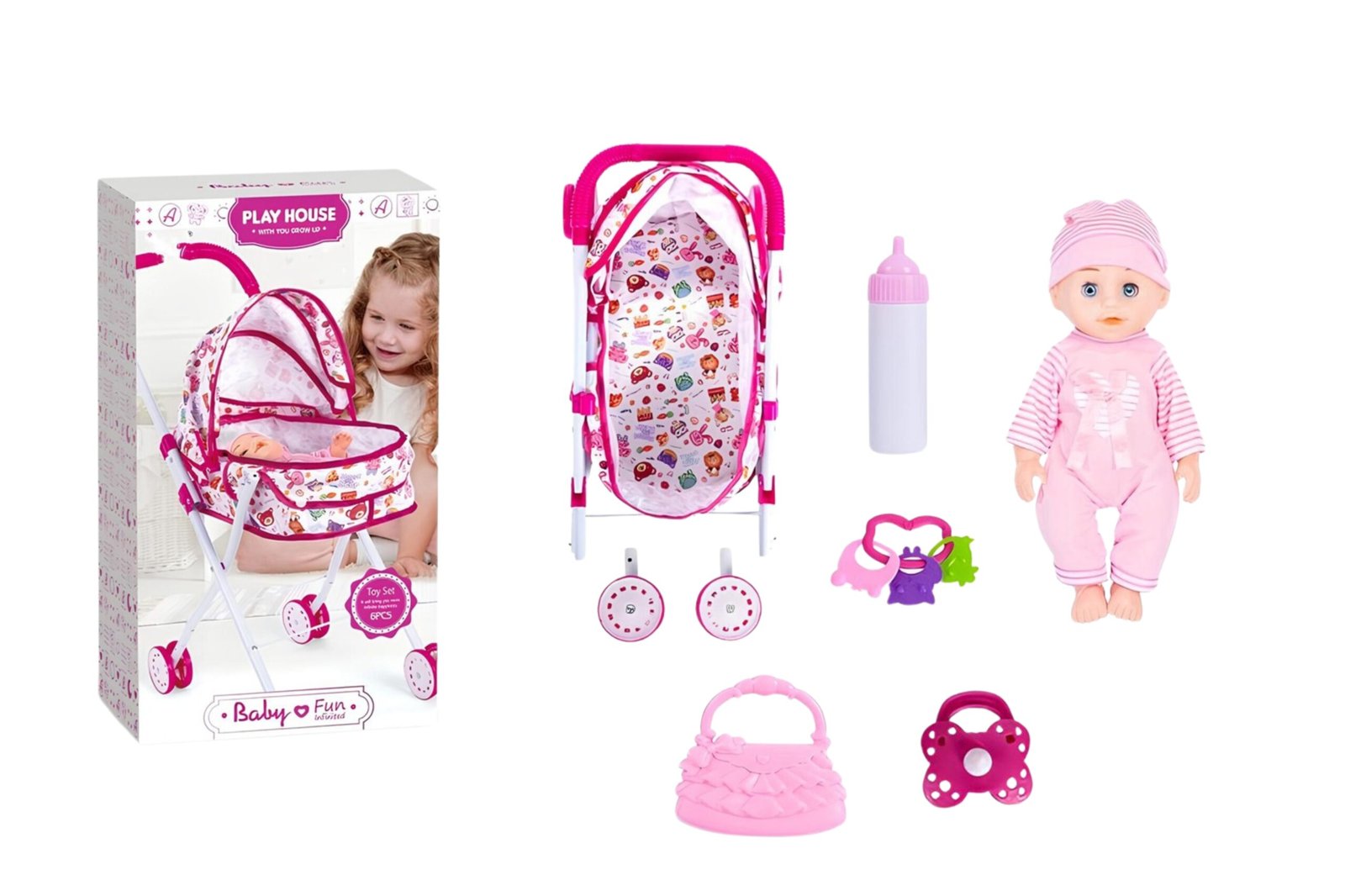 Baby Doll & Stroller Play Set مجموعة لعب دمية طفل وعربة أطفال