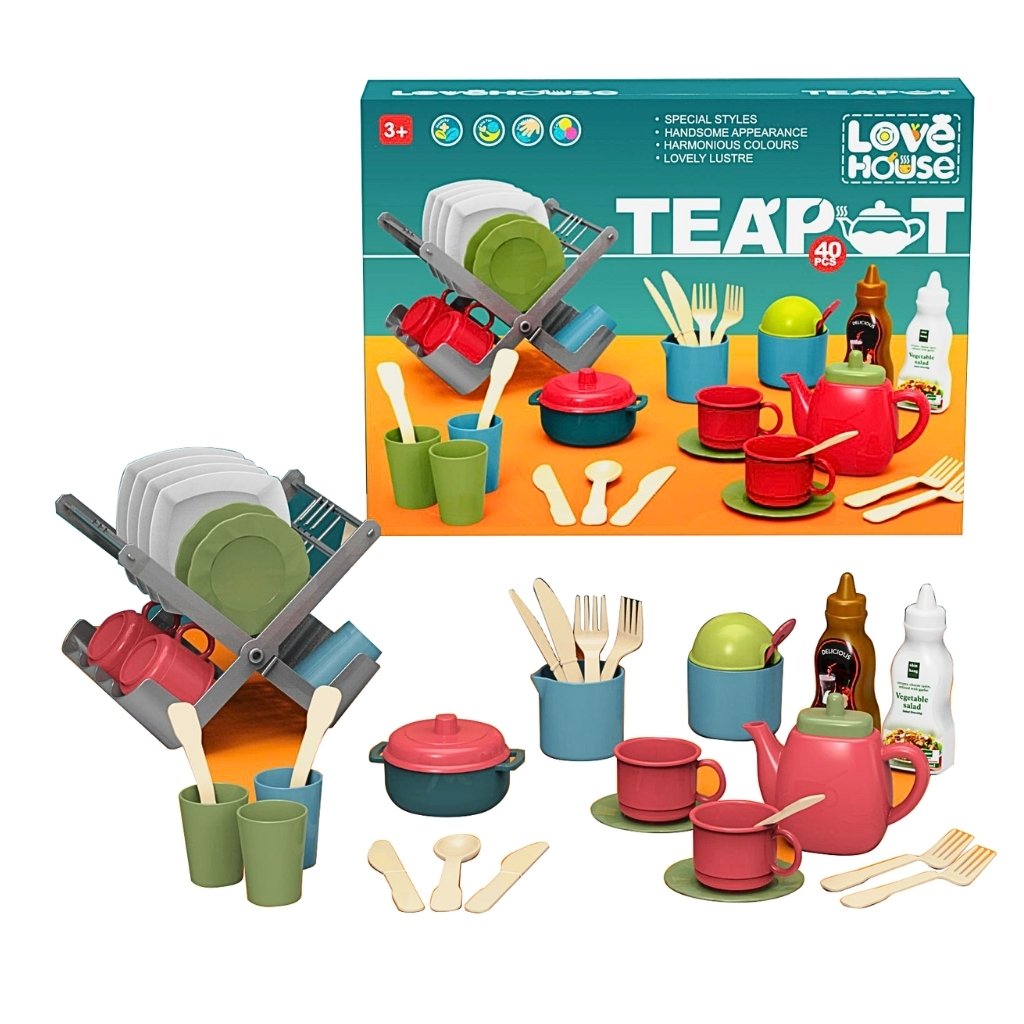طقم المطبخ وإبريق الشاي الفاخر - 40 قطعة | Kitchen & Teapot play Set 40PCS